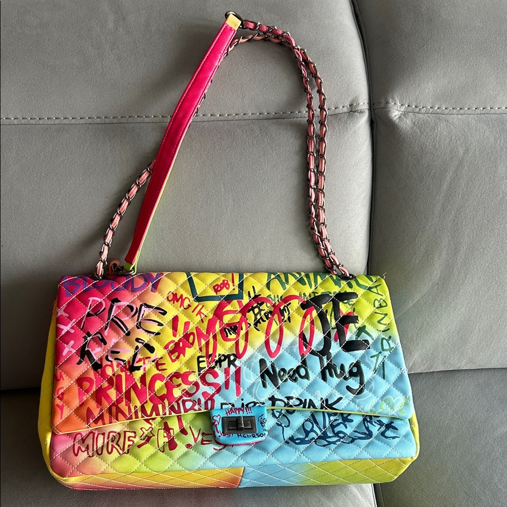Colorful Graffiti Quilted Shoulder Bag. OBO